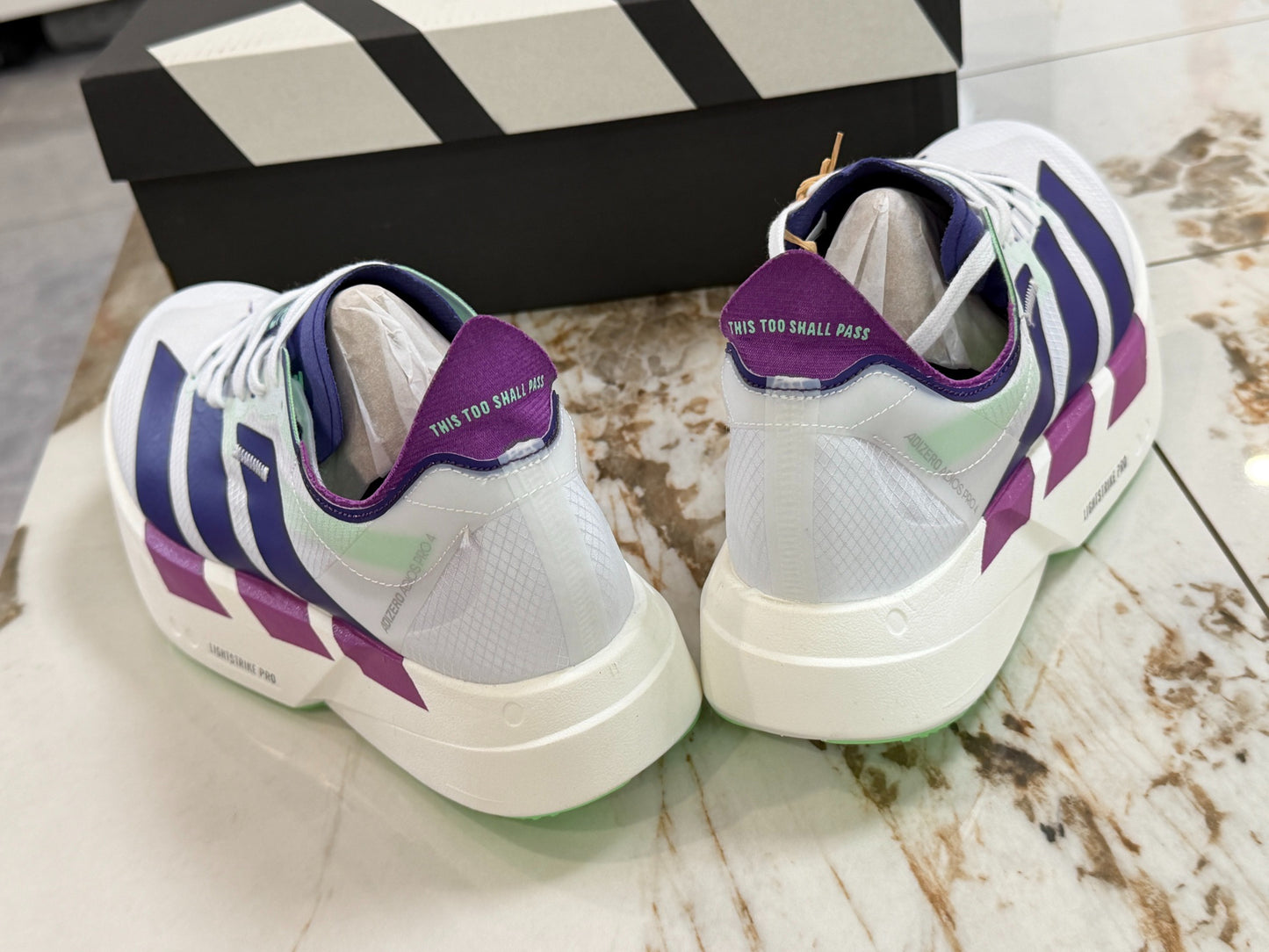 adidas Adizero Adios Pro 4 "Core White Purple Lime Burst" Running Shoes
