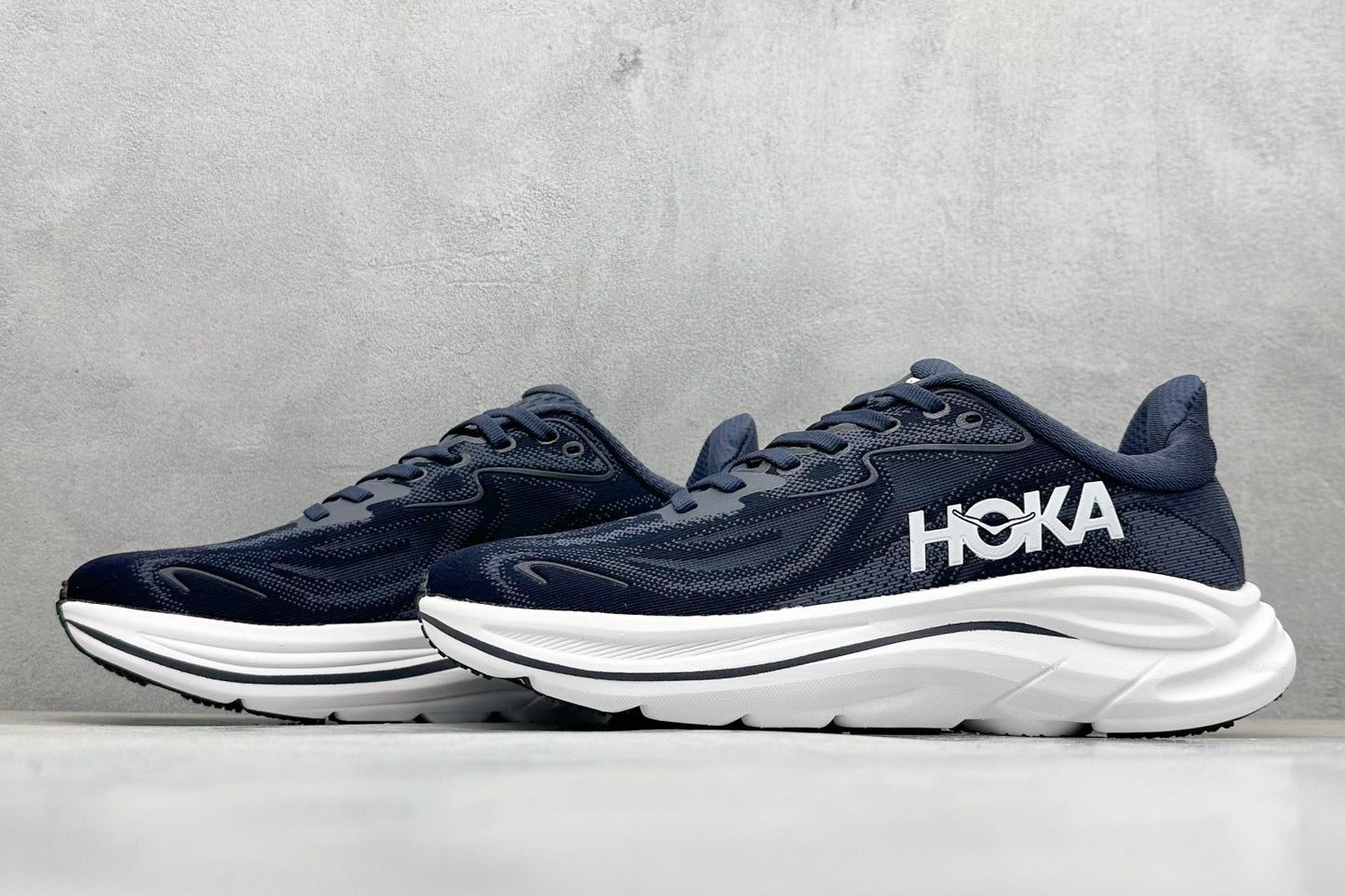 HOKA Clifton 10 Navy White Cushioned Road Running Sneakers