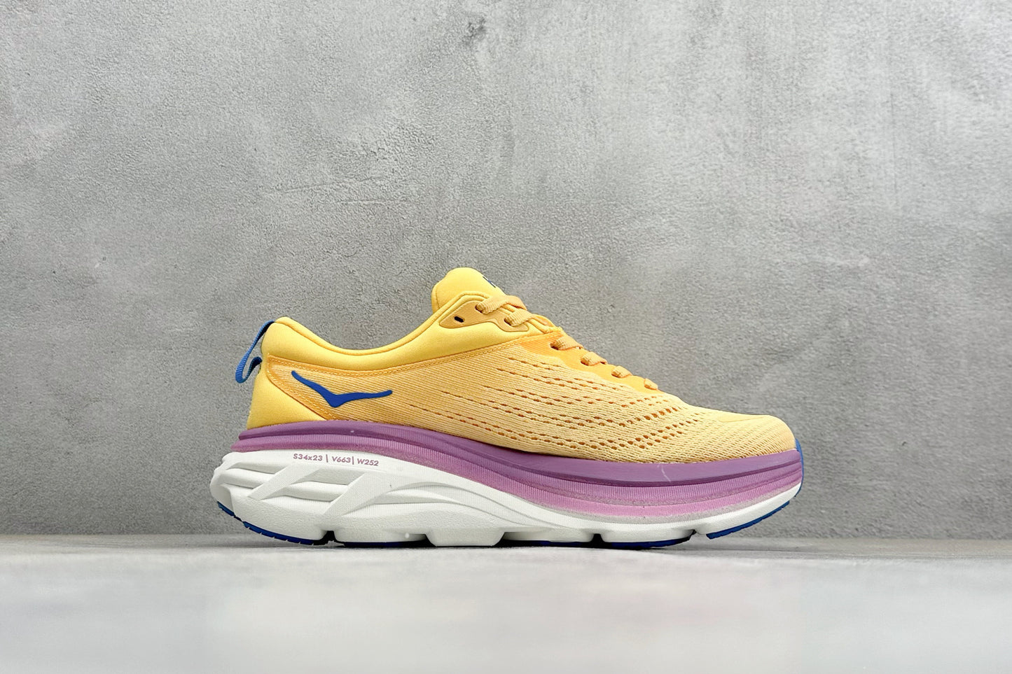 HOKA Bondi 8 Yellow Purple Gradient Blue Logo Running Shoes