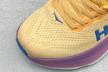 HOKA Bondi 8 Yellow Purple Gradient Blue Logo Running Shoes