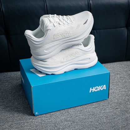 HOKA Bondi 9 "Triple White" Low-Top Max Cushion Everyday Running Sneakers