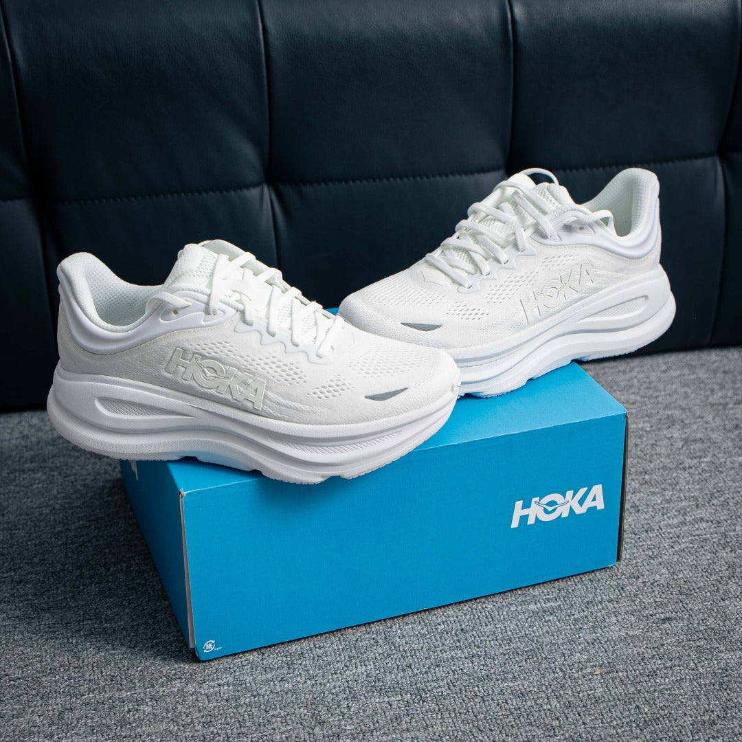 HOKA Bondi 9 "Triple White" Low-Top Max Cushion Everyday Running Sneakers