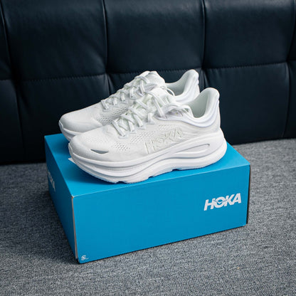 HOKA Bondi 9 "Triple White" Low-Top Max Cushion Everyday Running Sneakers