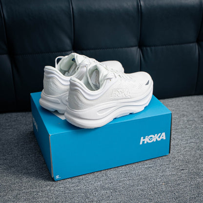 HOKA Bondi 9 "Triple White" Low-Top Max Cushion Everyday Running Sneakers