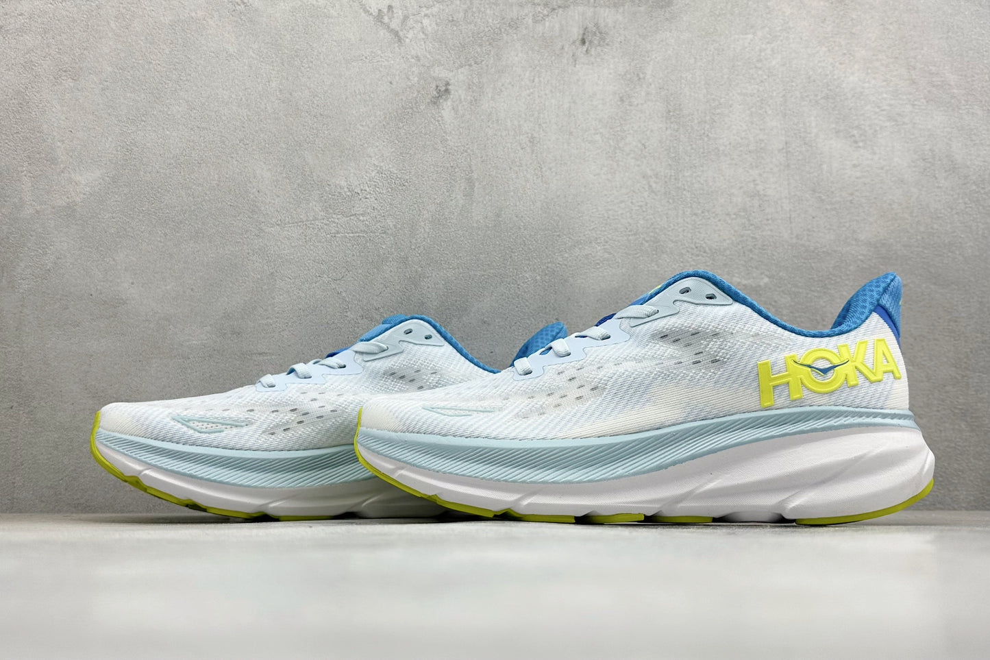 HOKA Clifton 9 White & Light Blue Colorblock Daily Running Trainers