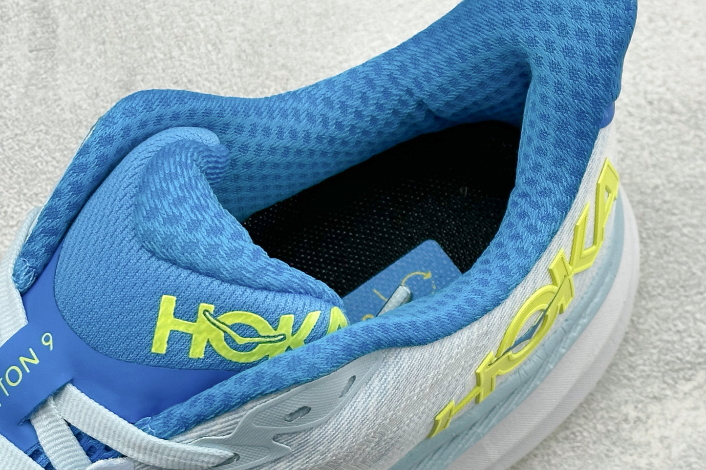 HOKA Clifton 9 White & Light Blue Colorblock Daily Running Trainers