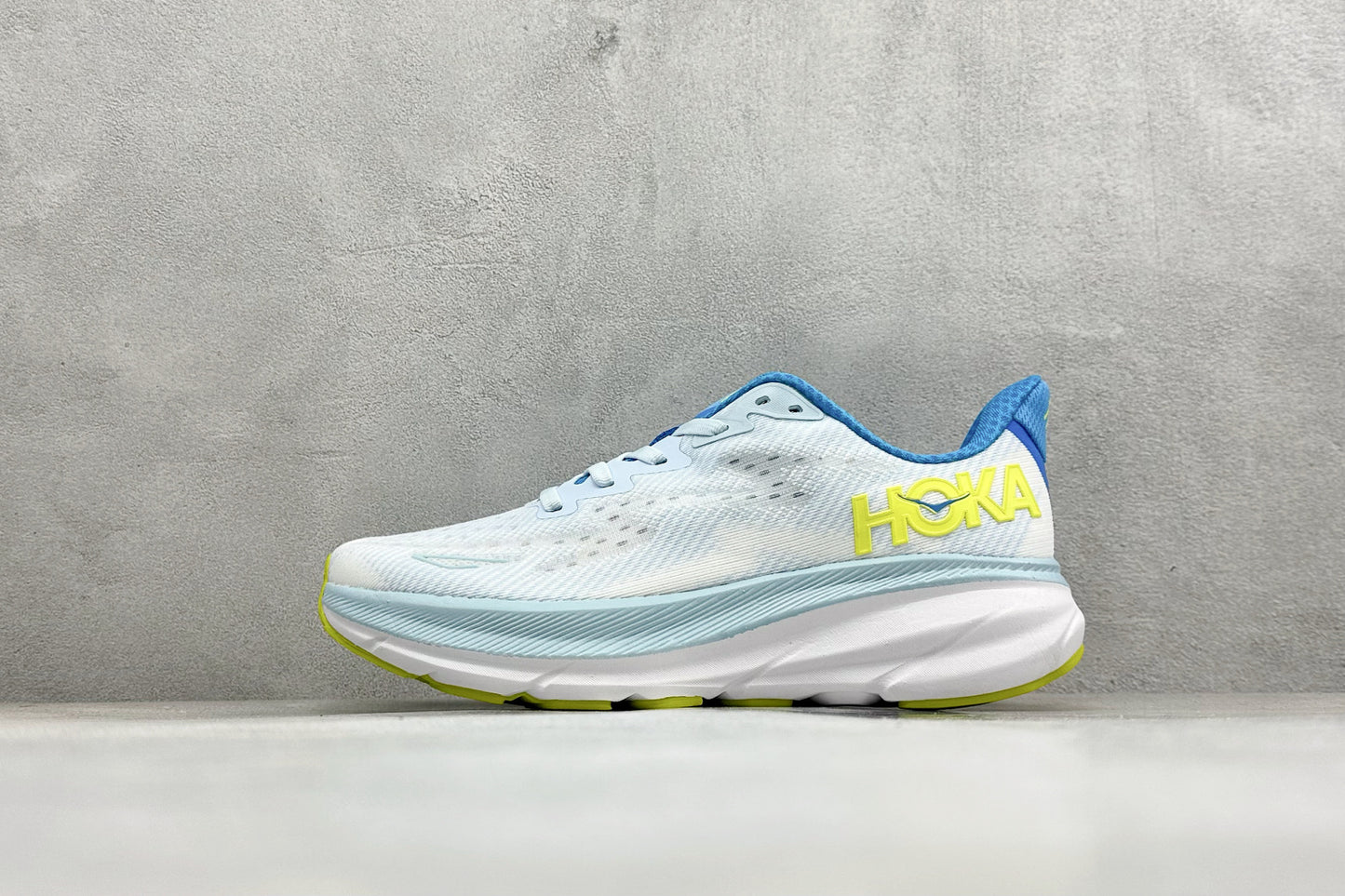HOKA Clifton 9 White & Light Blue Colorblock Daily Running Trainers