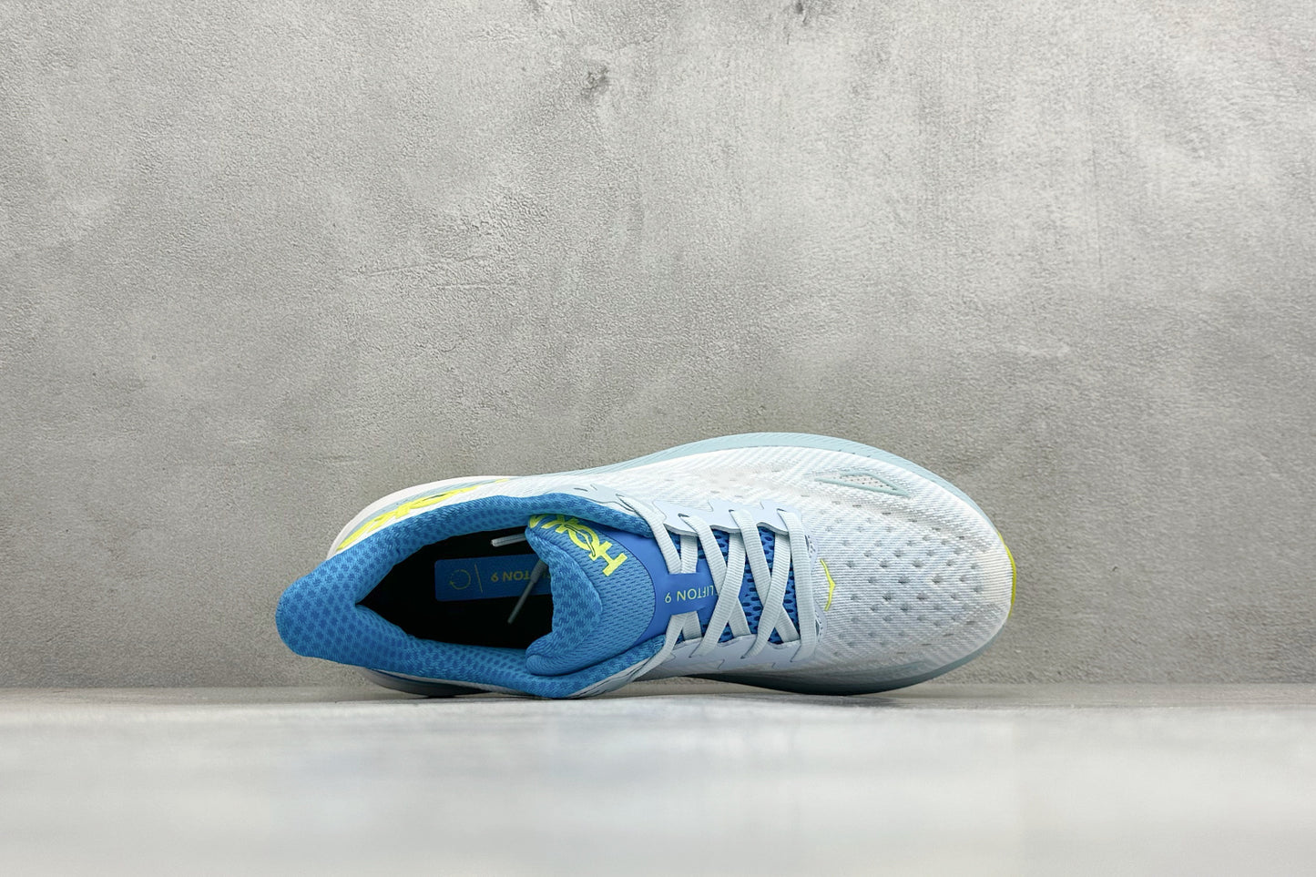 HOKA Clifton 9 White & Light Blue Colorblock Daily Running Trainers