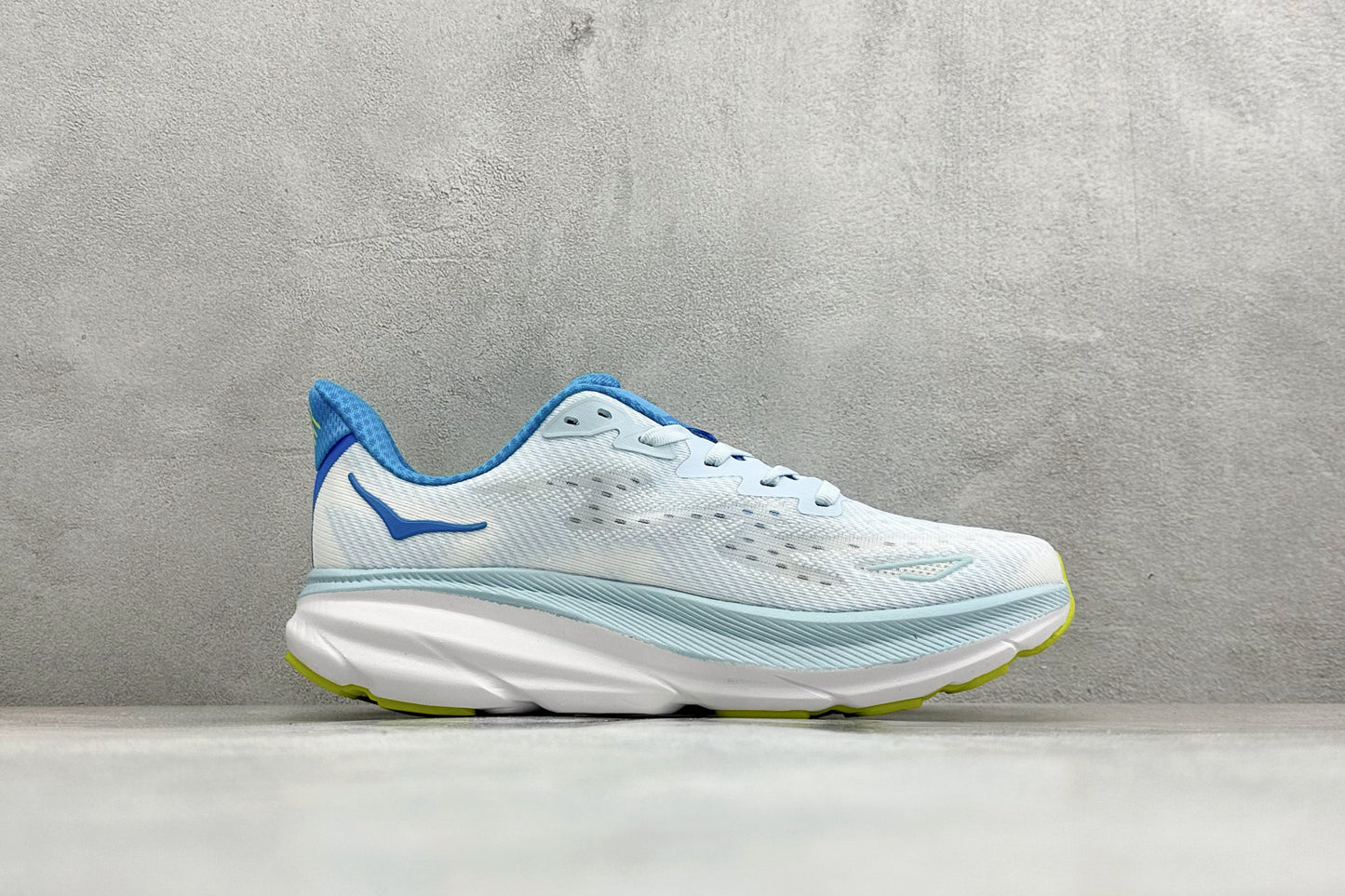 HOKA Clifton 9 White & Light Blue Colorblock Daily Running Trainers