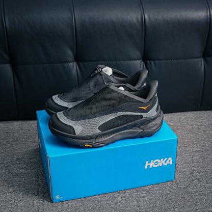 HOKA "Triple Black" Zip-Up Trail Sneakers
