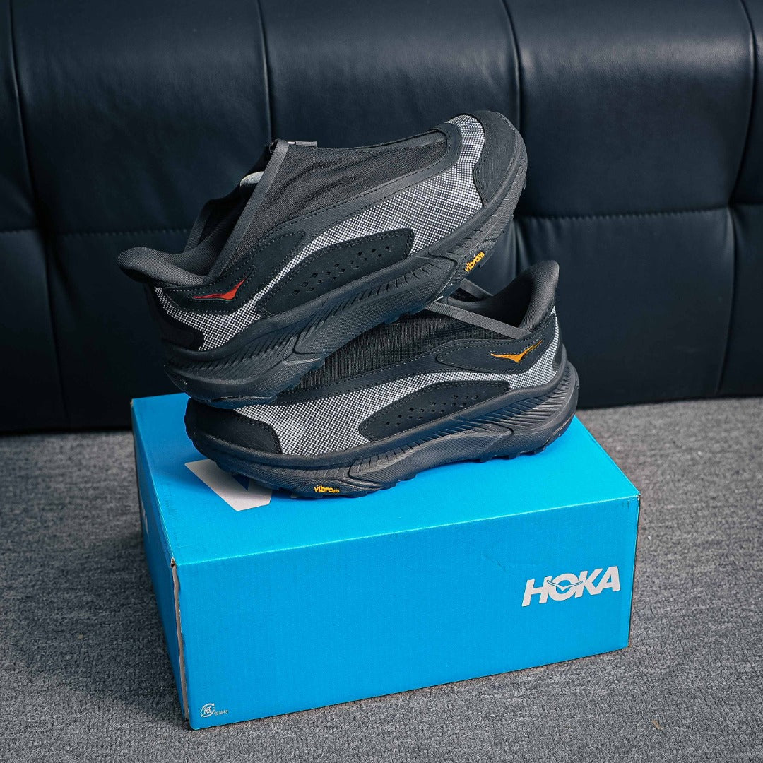 HOKA "Triple Black" Zip-Up Trail Sneakers