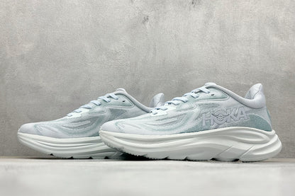 HOKA Clifton 10 Light Sage White Cushioned Road Running Sneakers