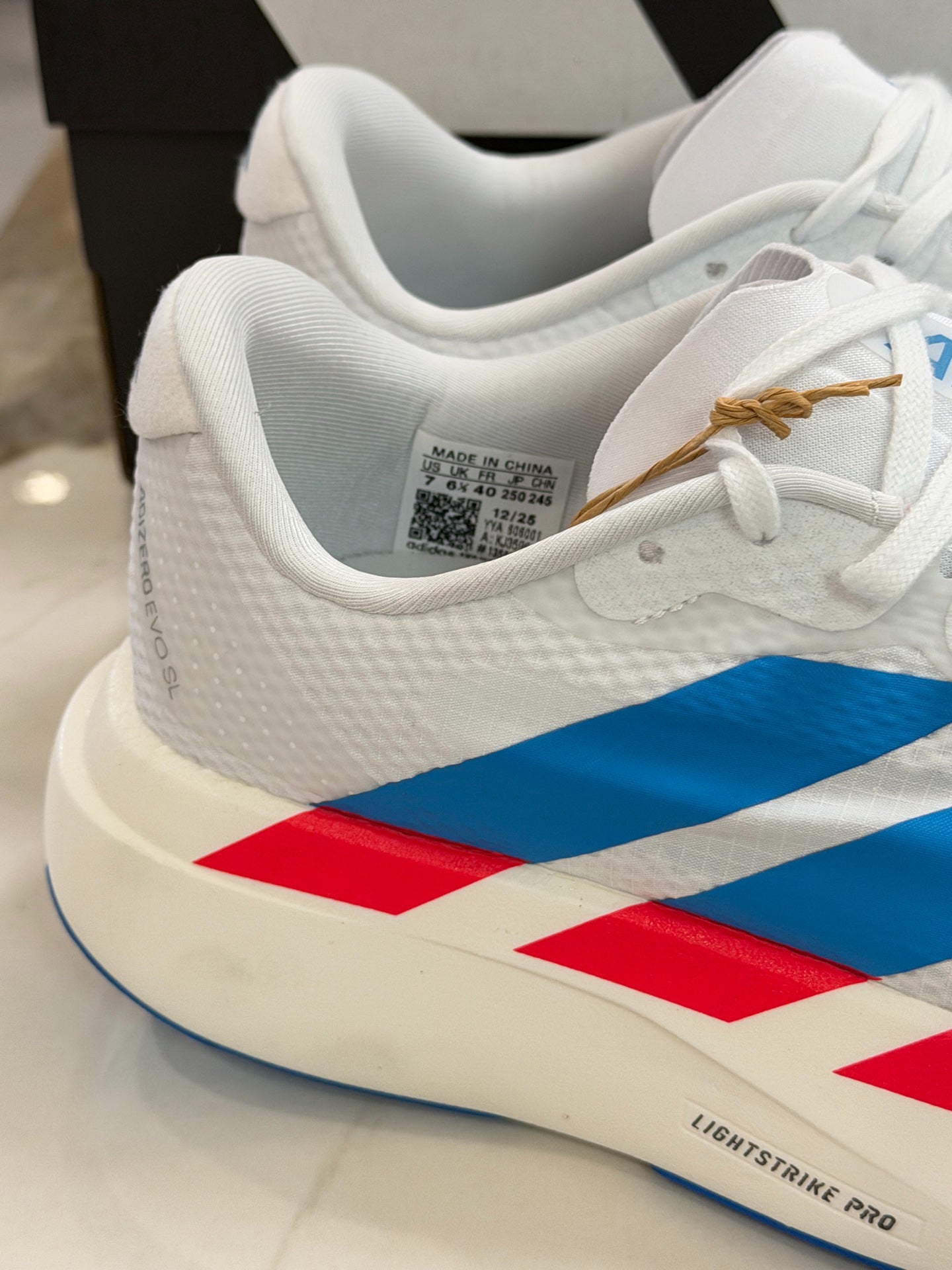 Adidas Adizero Evo SL Running Shoes (White/Blue/Red)