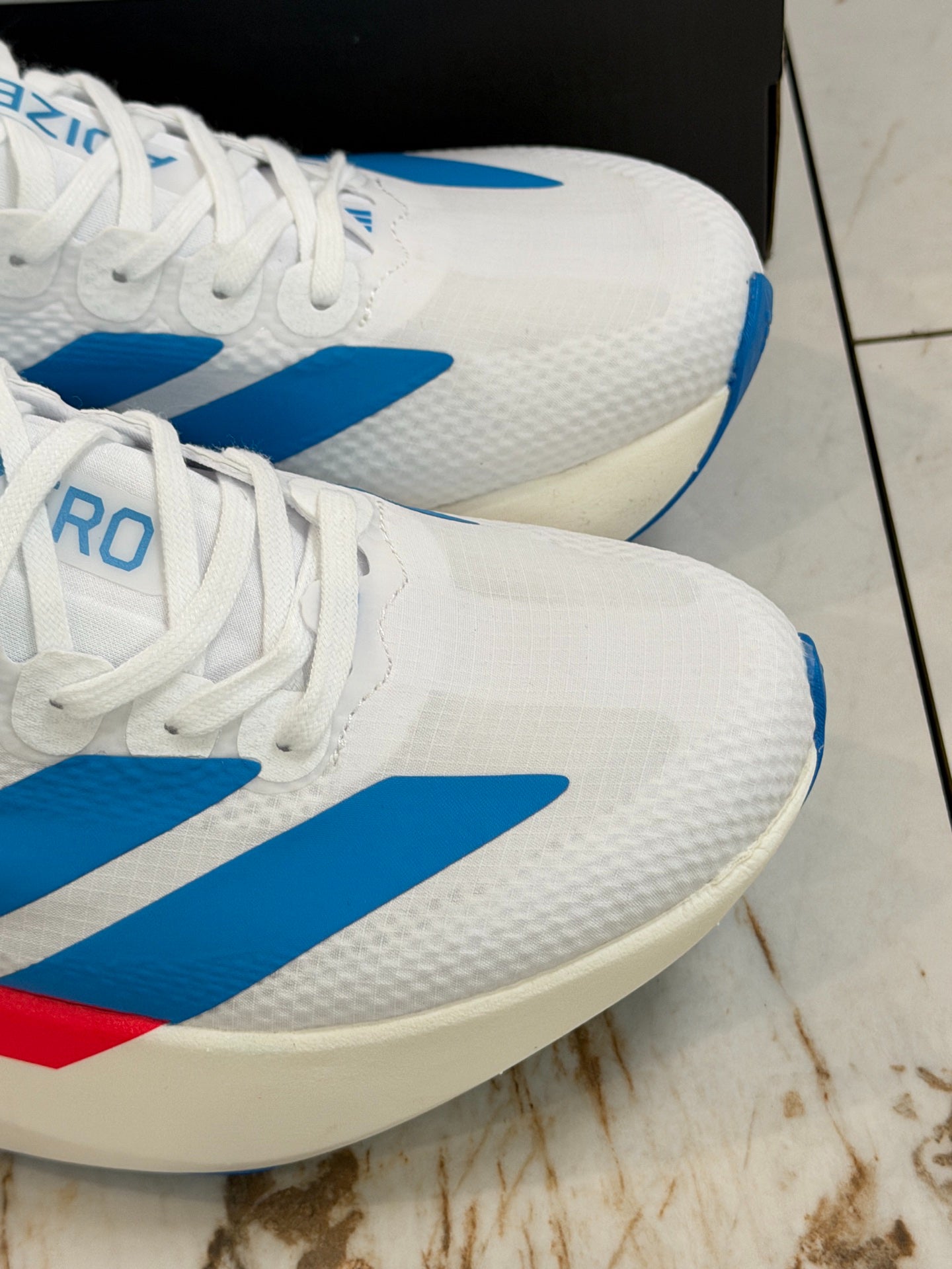 Adidas Adizero Evo SL Running Shoes (White/Blue/Red)