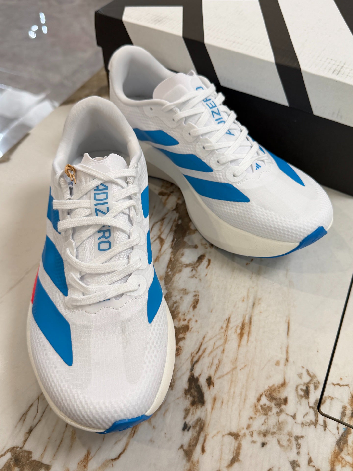 Adidas Adizero Evo SL Running Shoes (White/Blue/Red)