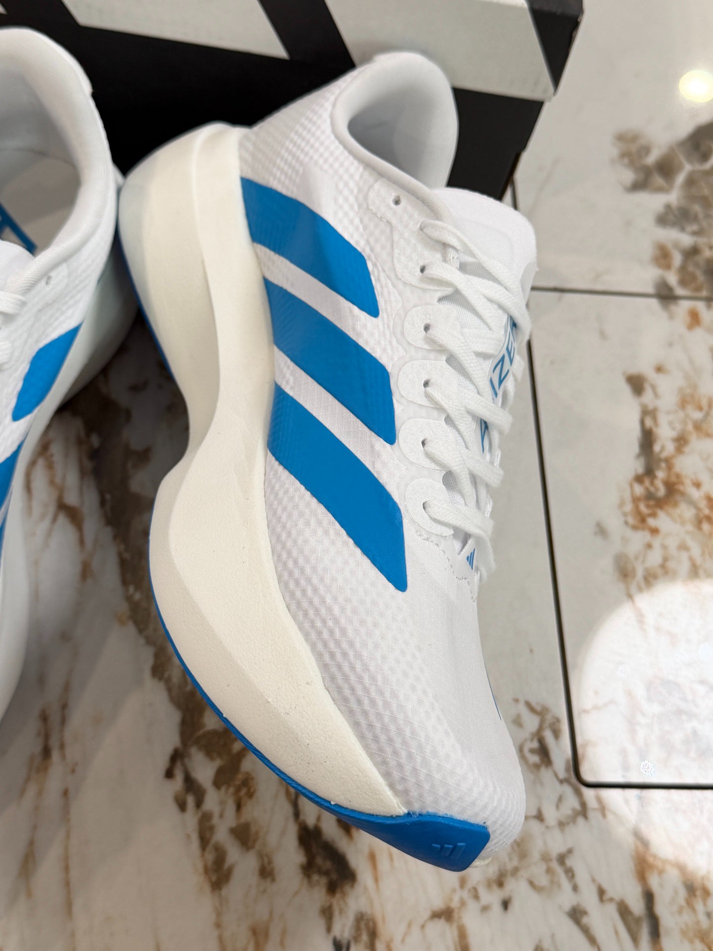 Adidas Adizero Evo SL Running Shoes (White/Blue/Red)