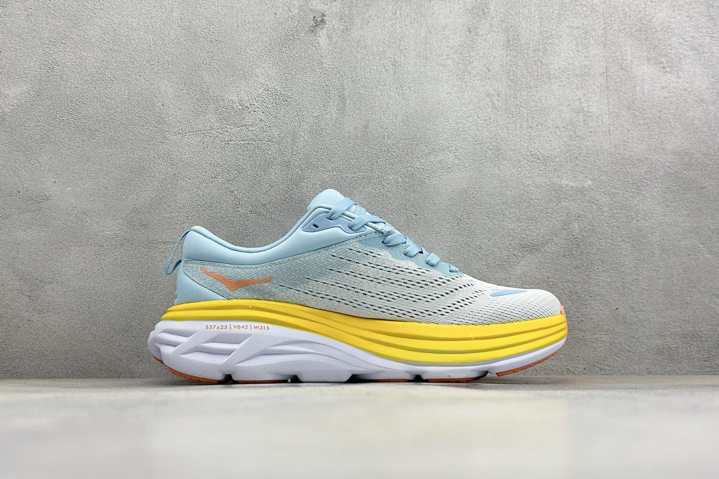 HOKA Bondi 8 Sky Blue Yellow Orange Logo Running Sneaker