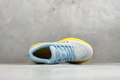 HOKA Bondi 8 Sky Blue Yellow Orange Logo Running Sneaker