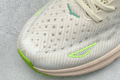 HOKA Clifton 9 Off White & Pale Peach Daily Running Trainers