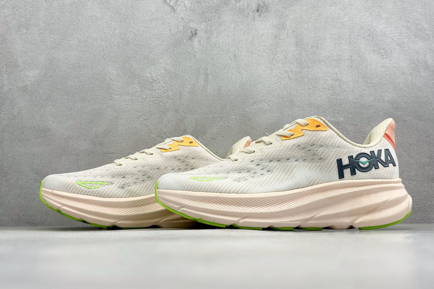 HOKA Clifton 9 Off White & Pale Peach Daily Running Trainers