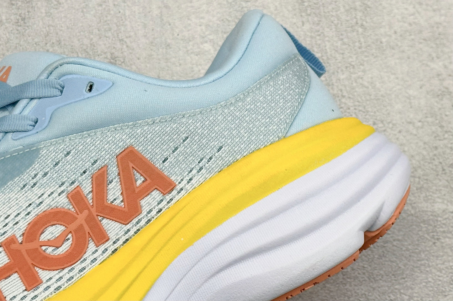 HOKA Bondi 8 Sky Blue Yellow Orange Logo Running Sneaker