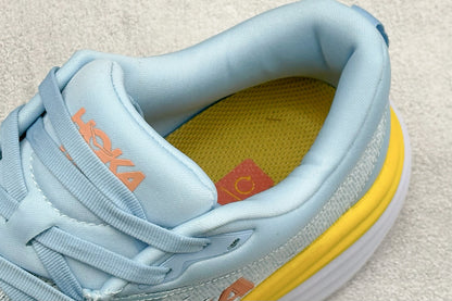HOKA Bondi 8 Sky Blue Yellow Orange Logo Running Sneaker