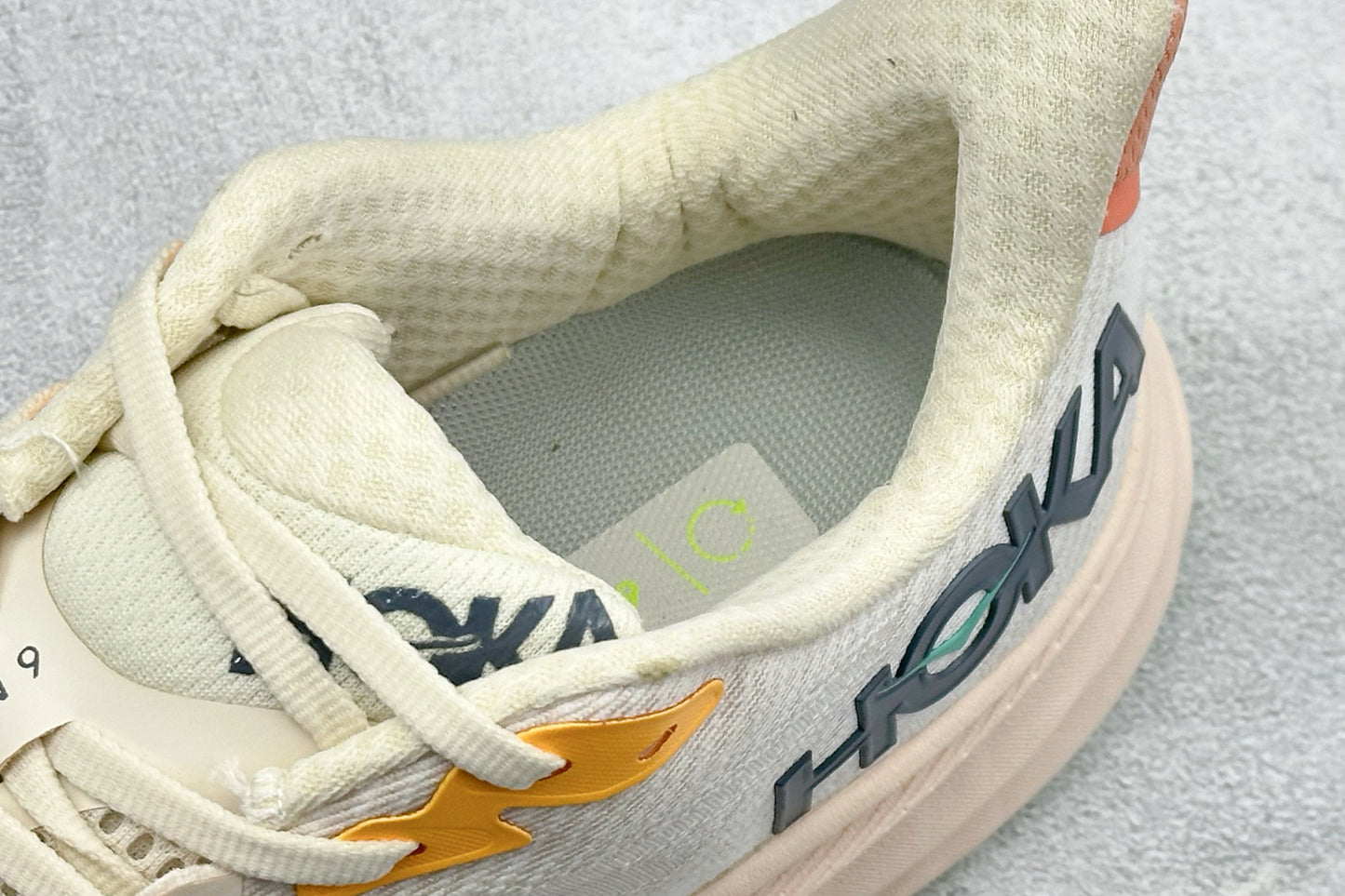 HOKA Clifton 9 Off White & Pale Peach Daily Running Trainers