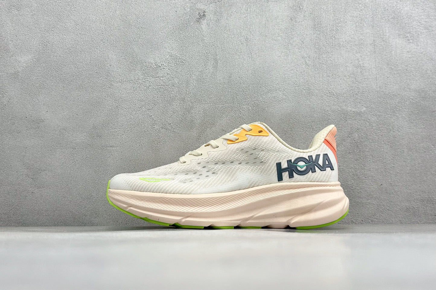 HOKA Clifton 9 Off White & Pale Peach Daily Running Trainers