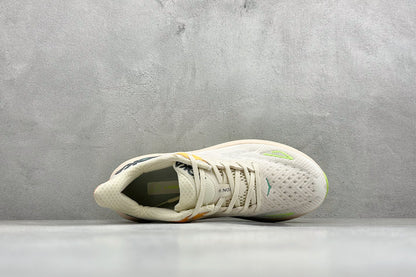 HOKA Clifton 9 Off White & Pale Peach Daily Running Trainers