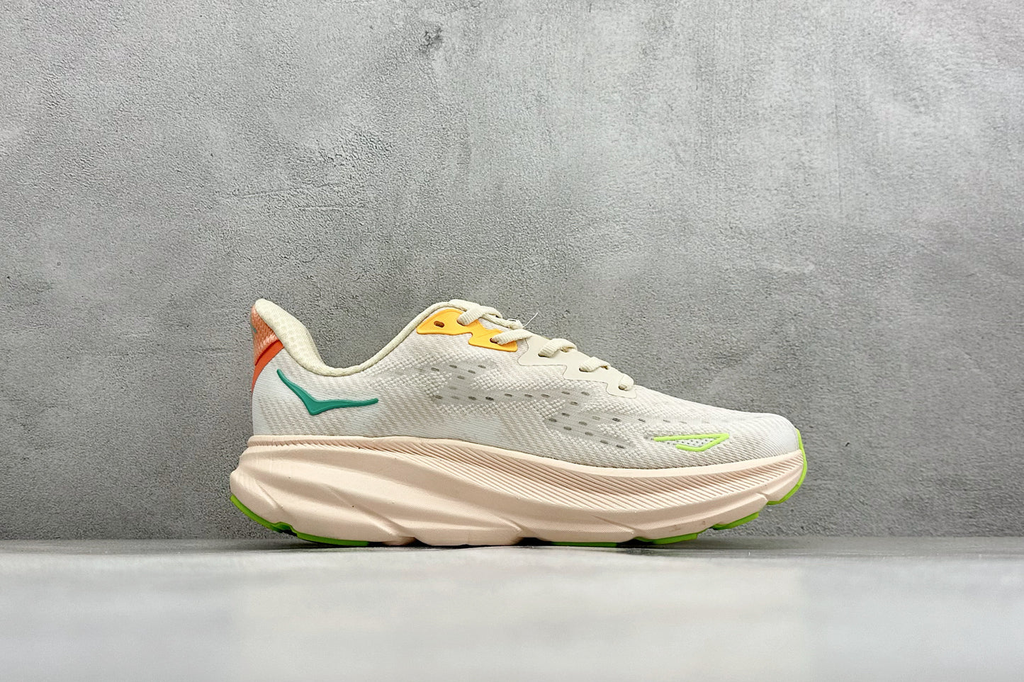 HOKA Clifton 9 Off White & Pale Peach Daily Running Trainers