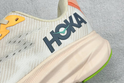 HOKA Clifton 9 Off White & Pale Peach Daily Running Trainers