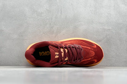 HOKA Clifton 10 Wine Red/Orange Cushioned Athletic Running Trainers