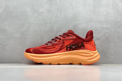 HOKA Clifton 10 Wine Red/Orange Cushioned Athletic Running Trainers
