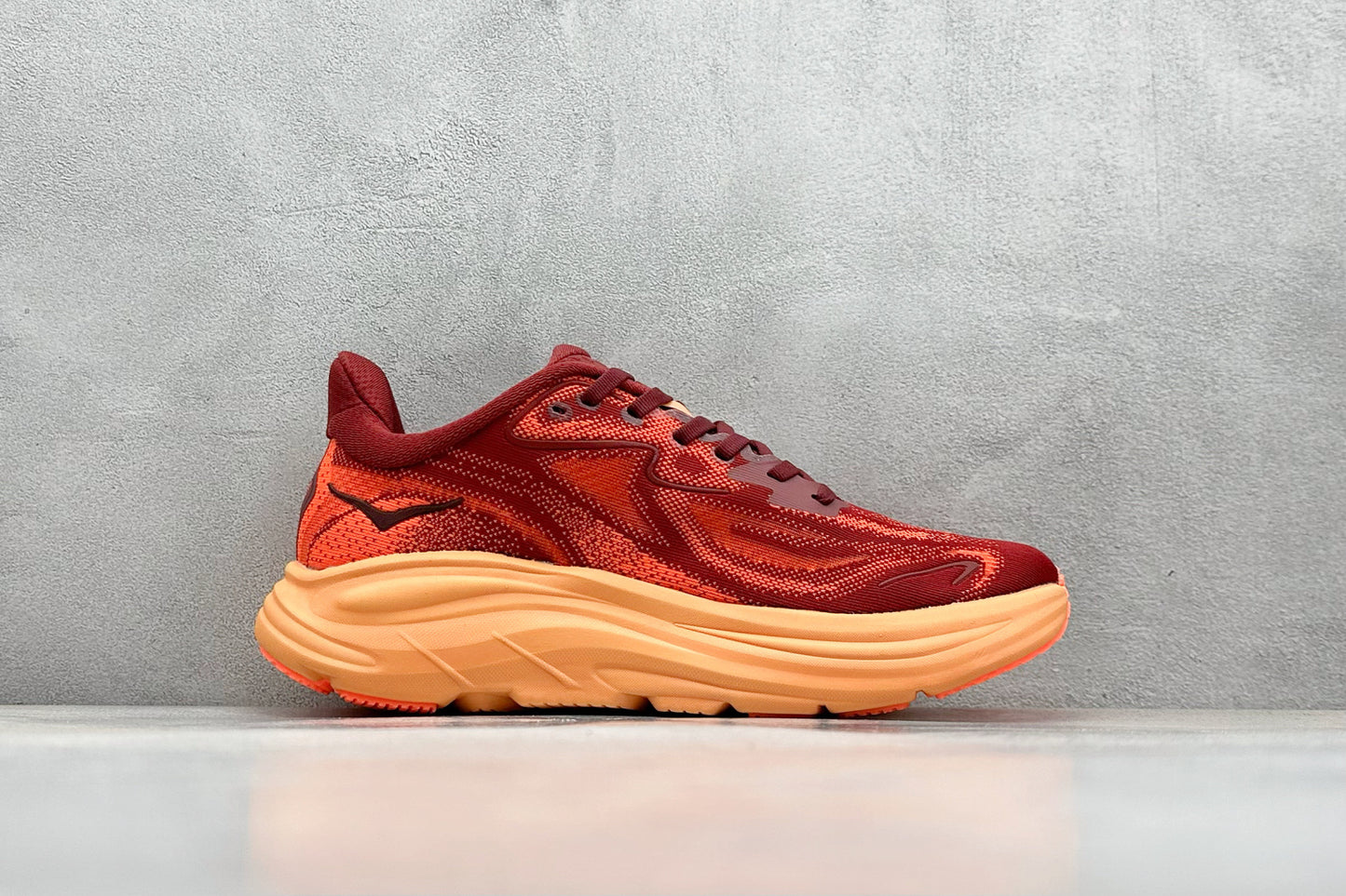 HOKA Clifton 10 Wine Red/Orange Cushioned Athletic Running Trainers