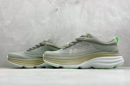 HOKA Bondi 8 Olive Green Lime Accent Running Shoes