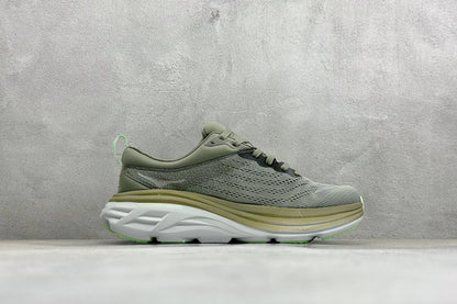 HOKA Bondi 8 Olive Green Lime Accent Running Shoes