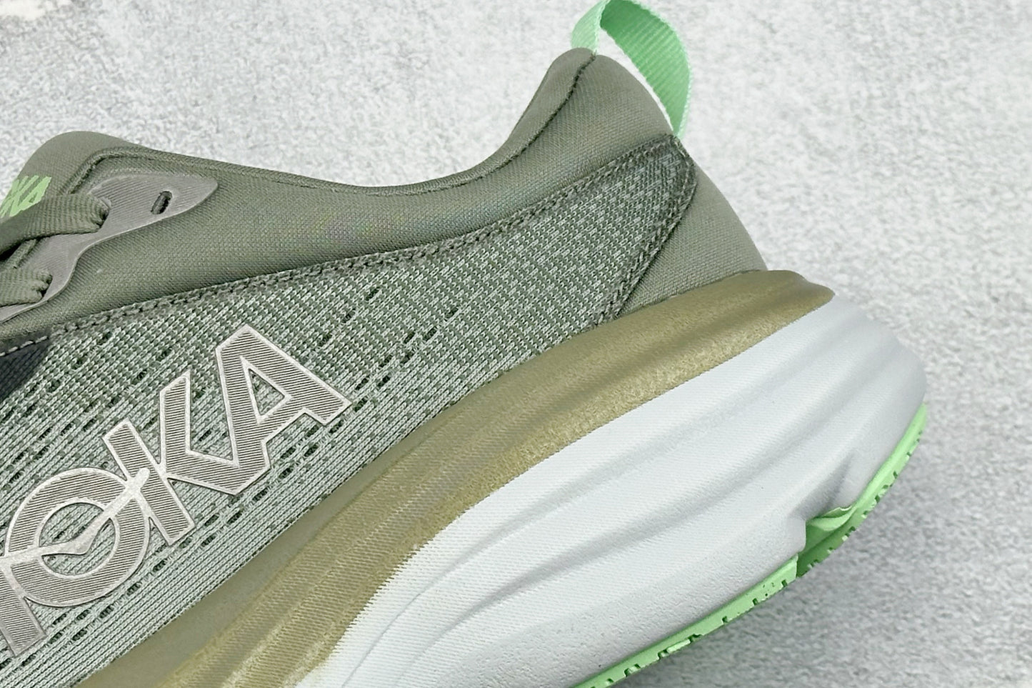 HOKA Bondi 8 Olive Green Lime Accent Running Shoes