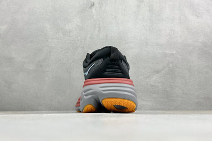 HOKA Bondi 8 Charcoal Red Orange Running Sneaker