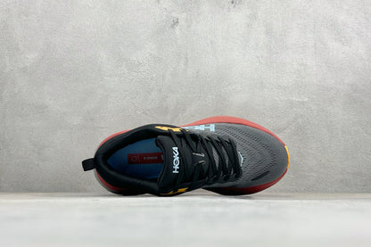 HOKA Bondi 8 Charcoal Red Orange Running Sneaker