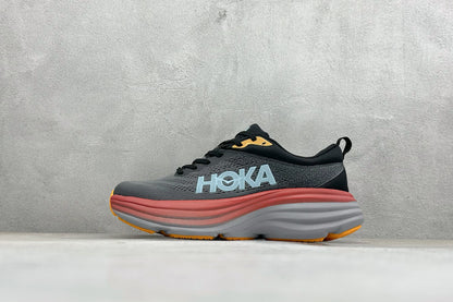 HOKA Bondi 8 Charcoal Red Orange Running Sneaker