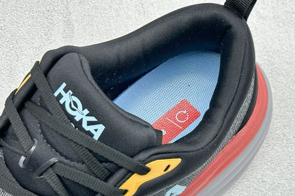 HOKA Bondi 8 Charcoal Red Orange Running Sneaker