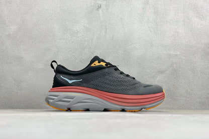 HOKA Bondi 8 Charcoal Red Orange Running Sneaker