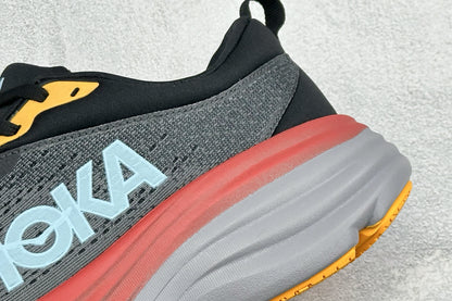 HOKA Bondi 8 Charcoal Red Orange Running Sneaker
