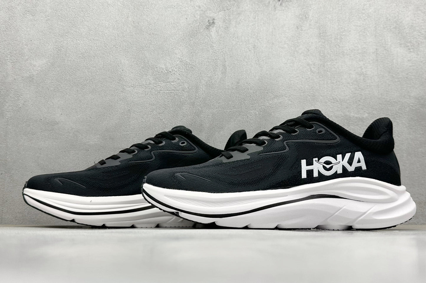 HOKA Clifton 10 Black White Cushioned Road Running Sneakers