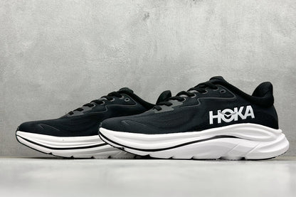 HOKA Clifton 10 Black White Cushioned Road Running Sneakers