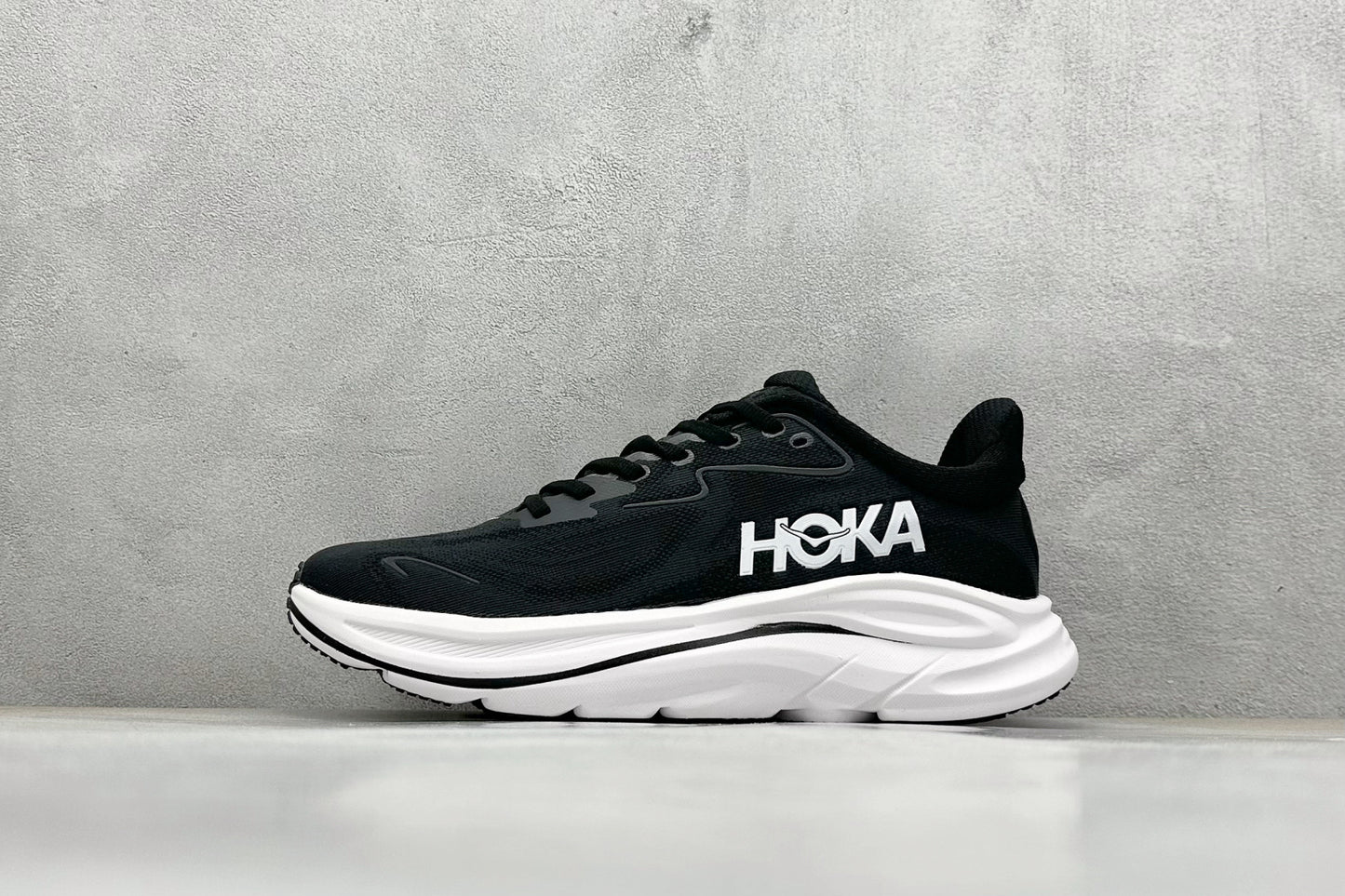 HOKA Clifton 10 Black White Cushioned Road Running Sneakers