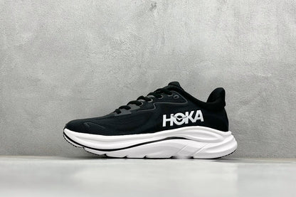 HOKA Clifton 10 Black White Cushioned Road Running Sneakers