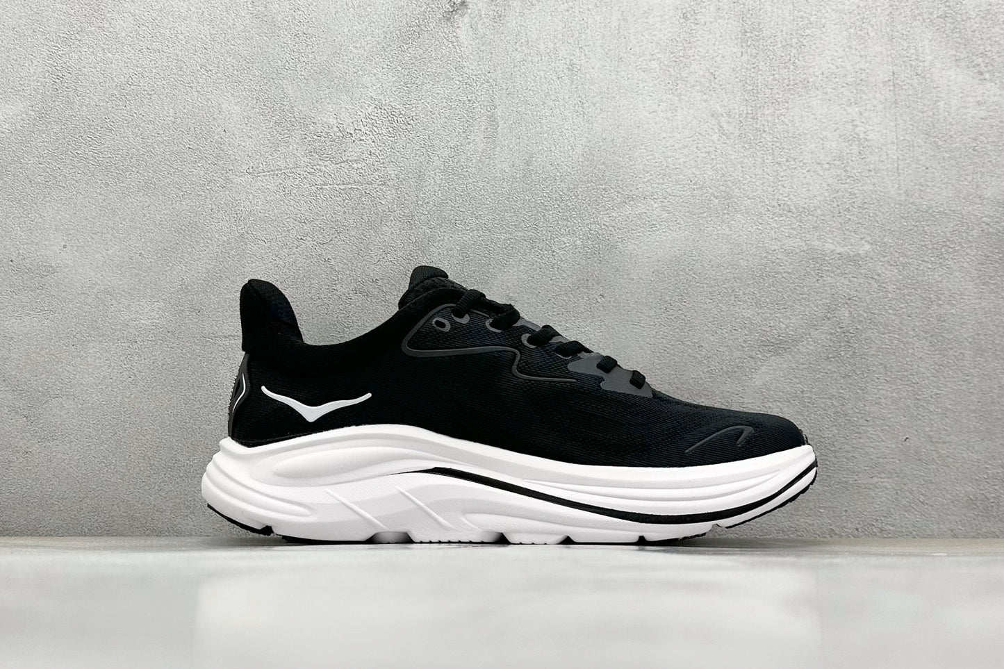 HOKA Clifton 10 Black White Cushioned Road Running Sneakers