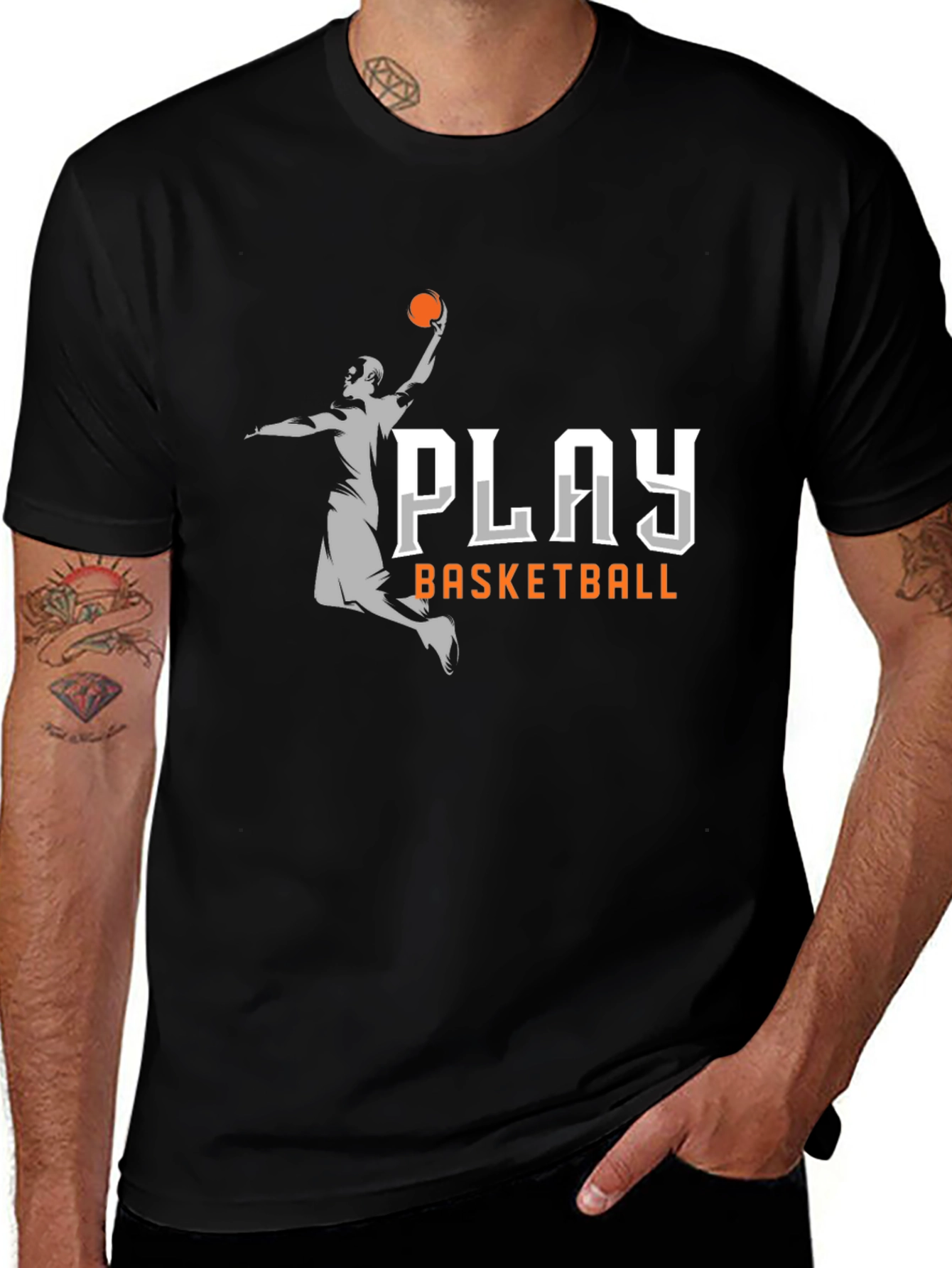 Play Basketball Graphic Tee - Black Cotton T-Shirt