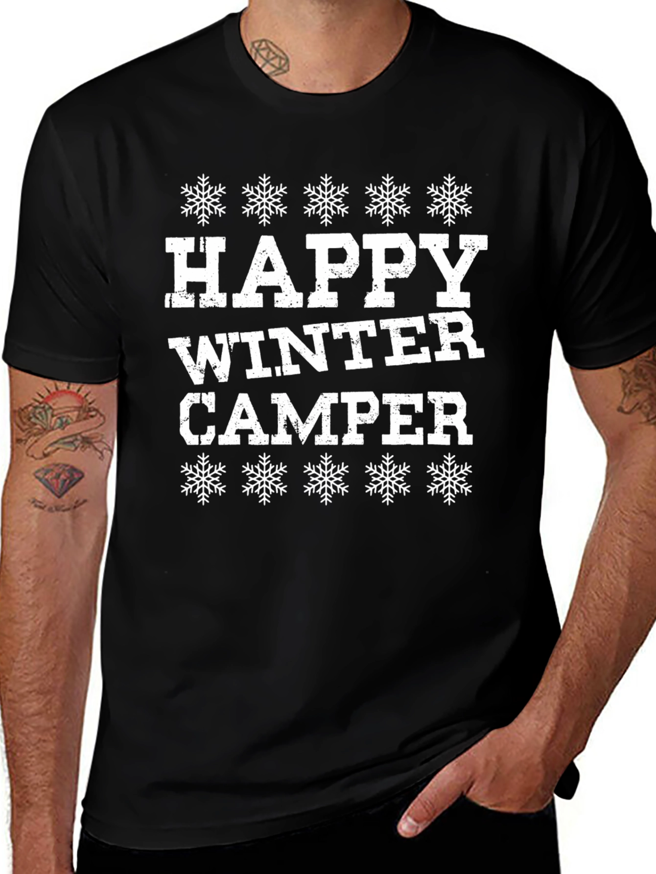 Happy Winter Camper Black Graphic T-Shirt